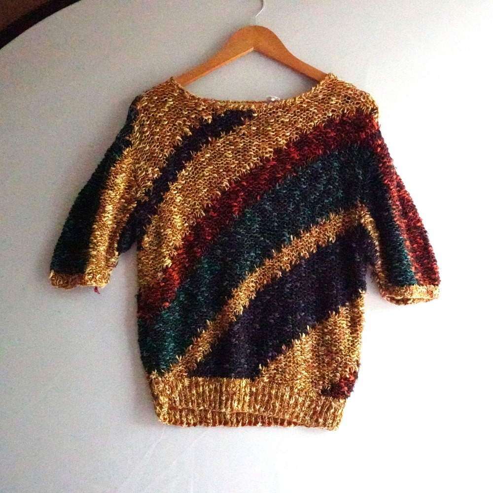 VTG Donagain 90 Open Knit Sweater Linen Cotton Striped Boho Short Sleeve M Retro